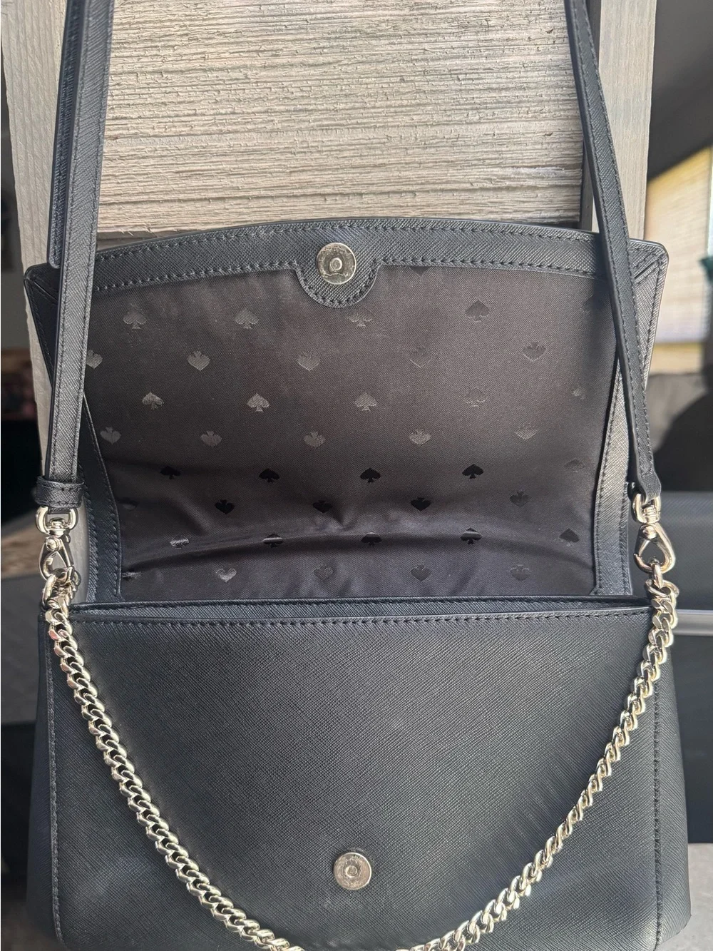 kate spade Black Saffiano Crossbody with Silver Chain